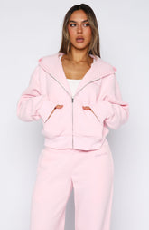 Come A Long Way Boxy Zip Front Hoodie Pink